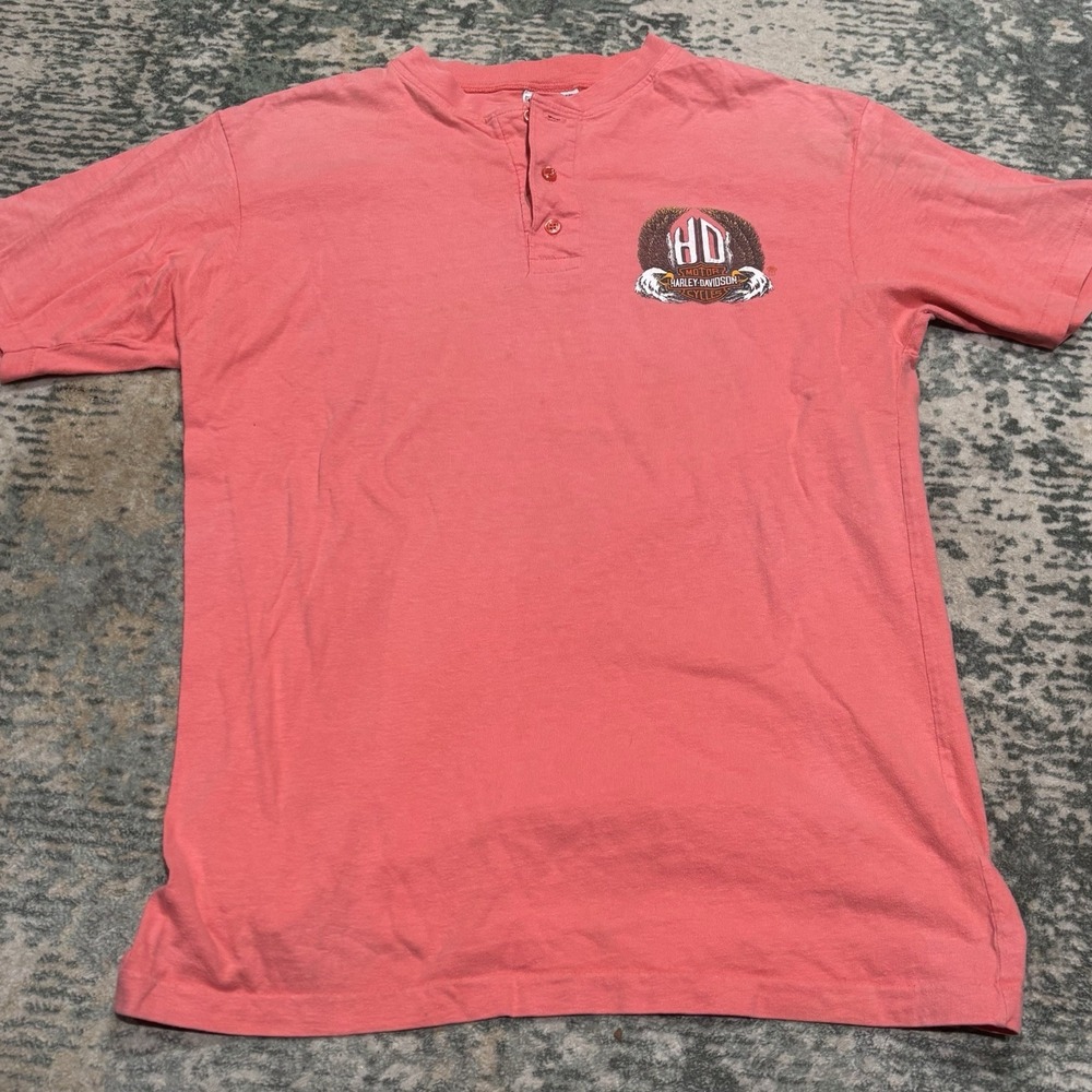 VTG 90s Harley Davidson Palm Beach FL Henley T Shirt Single Stitch Hanes Large